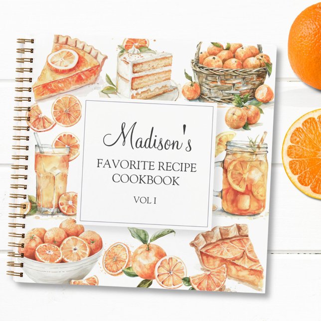 Orange Fruit Cakes and Drinks Recipe Cookbook Notebook (In situ)