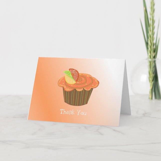 Orange Fruit Cupcake Thank You Card (Front)