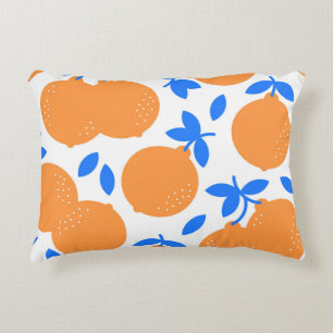 Orange Fruit: Exquisite Blue-Twigged Pattern. Accent Pillow