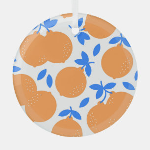 Orange Fruit: Exquisite Blue-Twigged Pattern. Glass Ornament