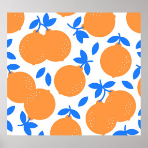 Orange Fruit: Exquisite Blue-Twigged Pattern. Poster