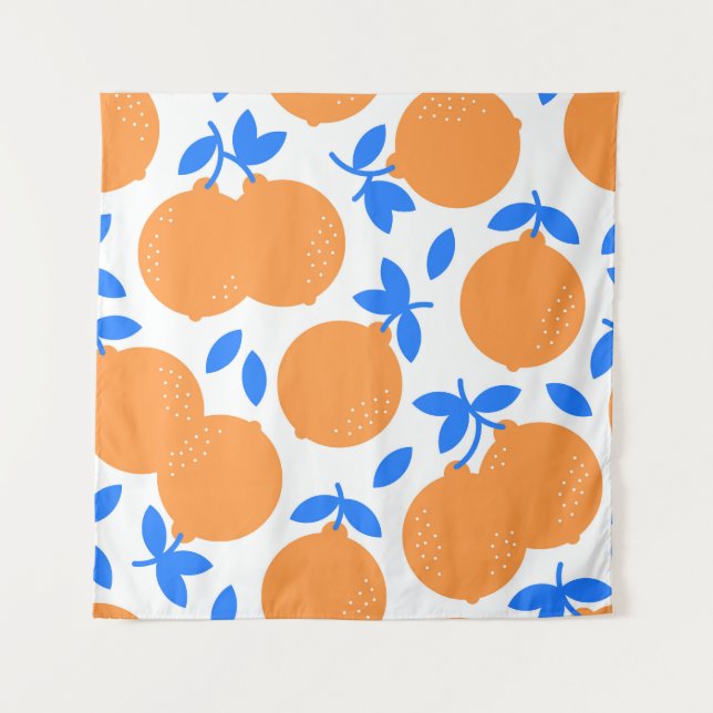 Orange Fruit: Exquisite Blue-Twigged Pattern. Tapestry (Front)