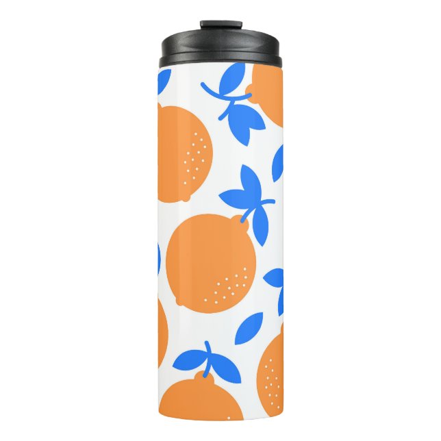 Orange Fruit: Exquisite Blue-Twigged Pattern. Thermal Tumbler (Front)
