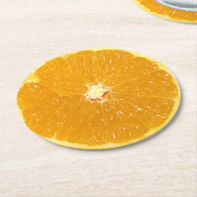 Orange Fruit Fresh Slice Round Paper Coaster (Angled)