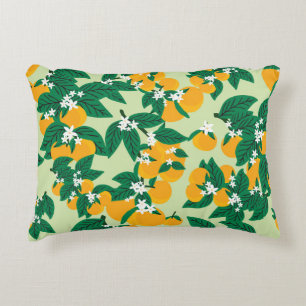 Orange fruit: green vintage pattern. accent pillow