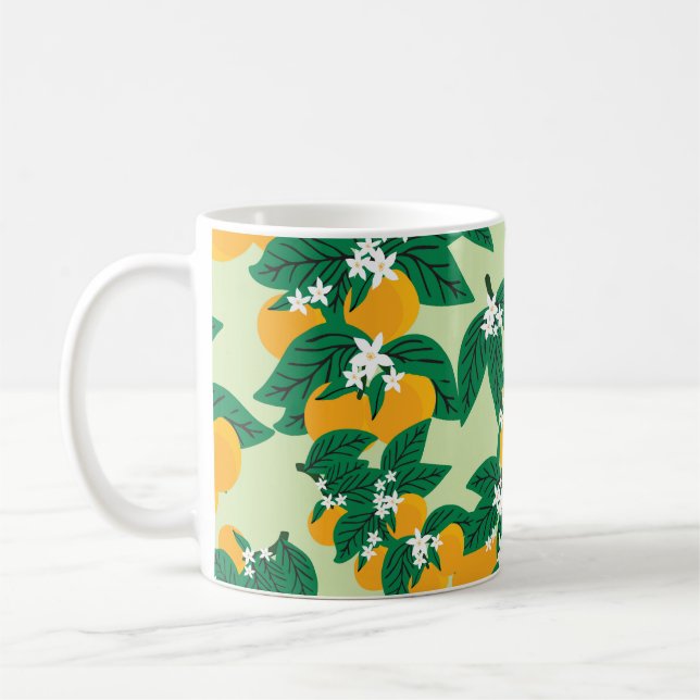 Orange fruit: green vintage pattern. coffee mug (Left)