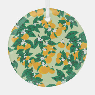 Orange fruit: green vintage pattern. glass ornament