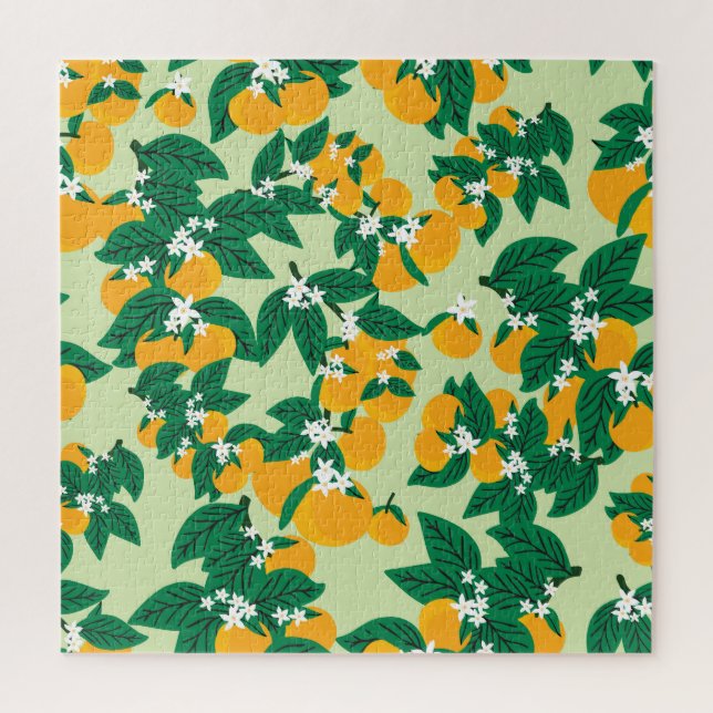 Orange fruit: green vintage pattern. jigsaw puzzle (Vertical)