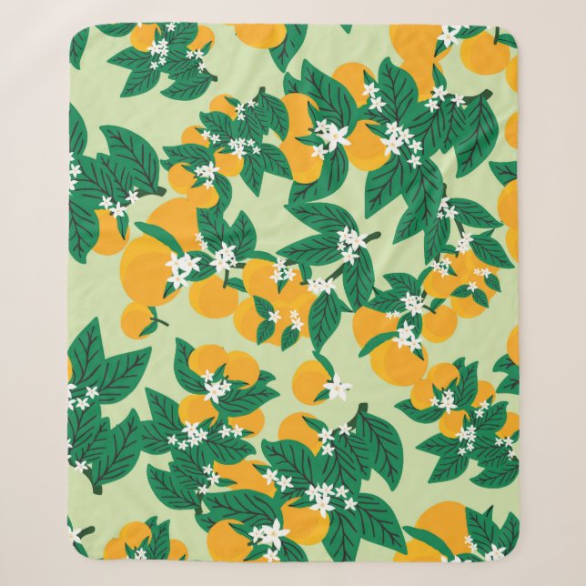 Orange fruit: green vintage pattern. sherpa blanket (Front)