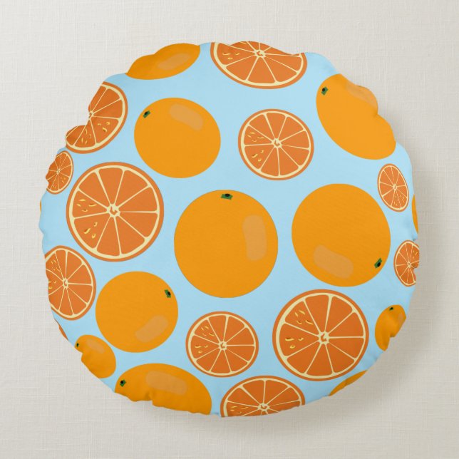 Orange Fruit Pattern Round Pillow (Front)