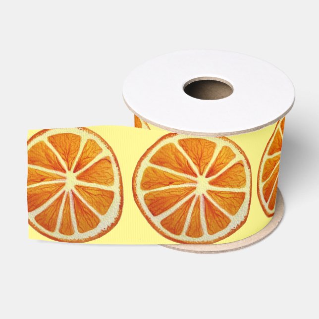 Orange fruit slice cute pop art watercolour grosgrain ribbon (Spool)