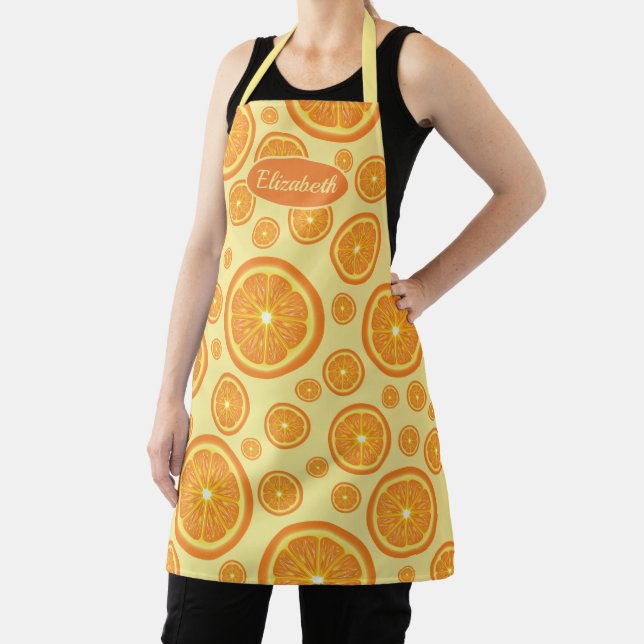 Orange Fruit Slices Pattern With Custom Name Apron (Insitu)