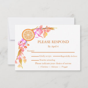 Orange Fruit Watercolor Floral Wedding RSVP Card