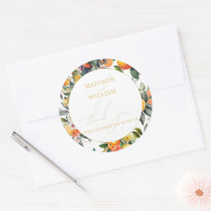 Orange Fruit Wedding Personalized Thank you Classic Round Sticker