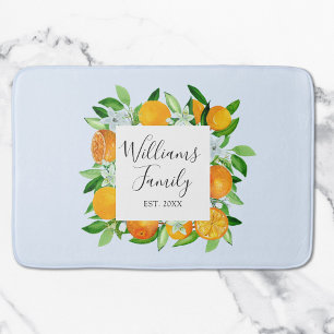 Orange Fruits and Flowers Summer Floral botanical Bath Mat