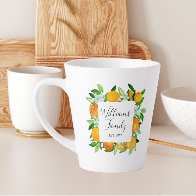 Orange Fruits and Flowers Summer Floral botanical Latte Mug (In situ)