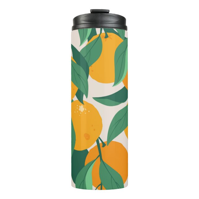 Orange fruits and leaves seamless pattern thermal tumbler (Front)