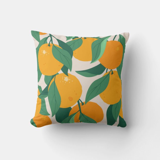 Orange fruits and leaves seamless pattern throw pillow (Front)