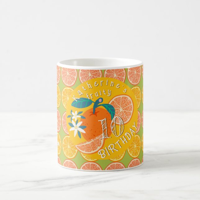 Orange Fruity 10th  Birthday Green Coffee Mug (Center)