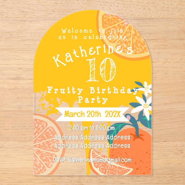 Orange Fruity 10th Birthday Invitation (Front)
