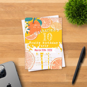 Orange Fruity 10th Birthday Invitation
