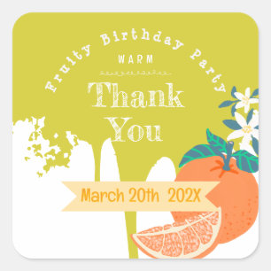 Orange Fruity Birthday Green Square Sticker