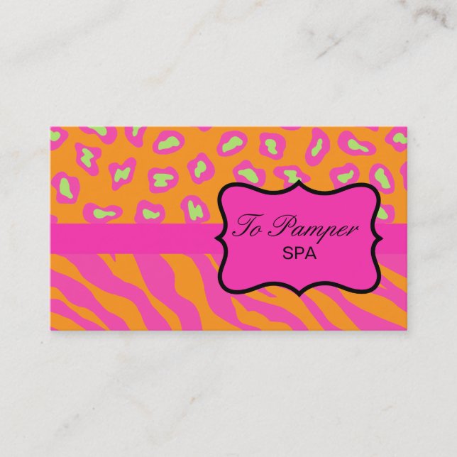 Orange & Fuchsia Pink Zebra & Cheetah Skin Custom Business Card (Front)