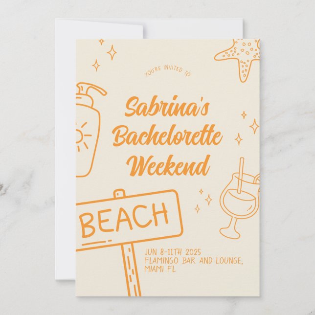 Orange Fun Beach Bachelorette Week-end Invitation (Devant)