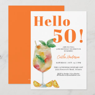  Orange Fun Drink 50th Birthday Invitation