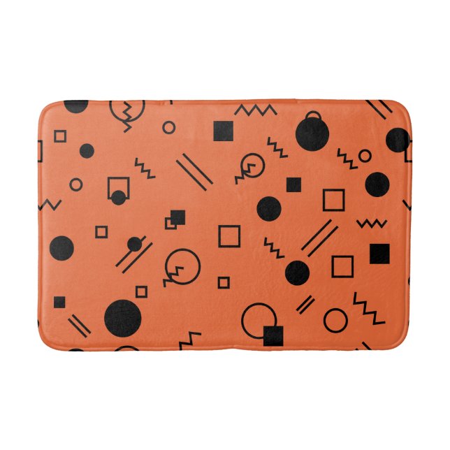 Orange, fun, trendy, geometric Memphis graphic Bath Mat (Front)