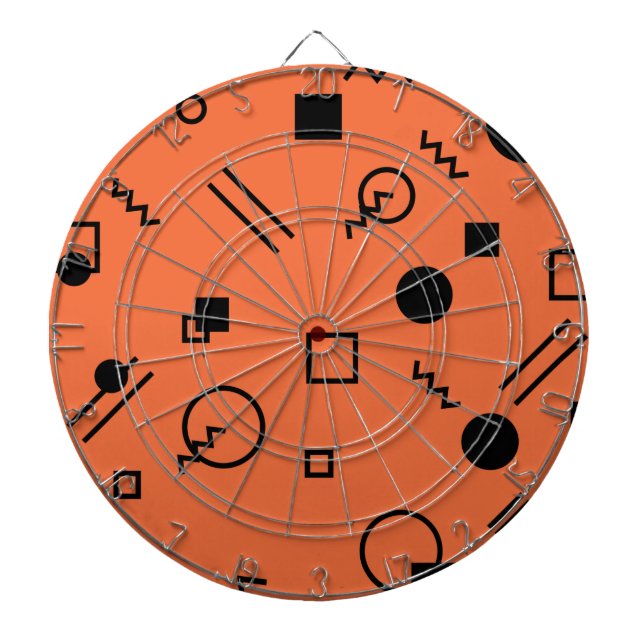 Orange, fun, trendy, geometric Memphis graphic Dartboard (Front)