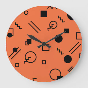 Orange, fun, trendy, geometric Memphis graphic Large Clock