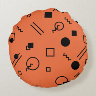 Orange, fun, trendy, geometric Memphis graphic Round Pillow