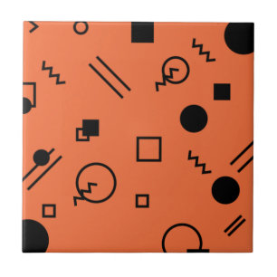 Orange, fun, trendy, geometric Memphis graphic Tile
