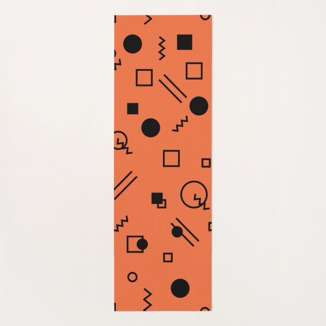 Orange, fun, trendy, geometric Memphis graphic Yoga Mat (Back)