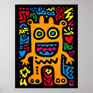 Orange Funky Alien – Neon Pop Art Quirky Creature  Poster
