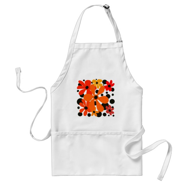 Orange funky flowers & black polka dots garden  standard apron (Front)