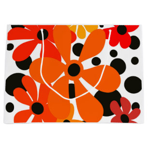 Orange funky flowers & black polka dots large gift bag