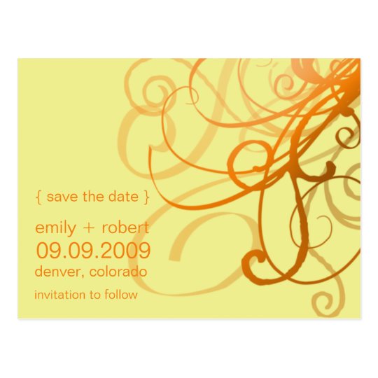 Orange Funky Swirls • Save the Date Postcard