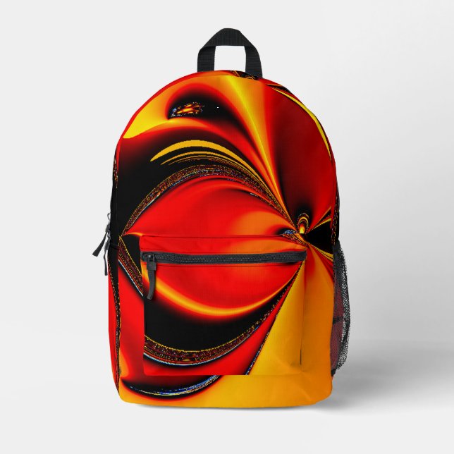 Orange Fury Fractal  Printed Backpack (Front)