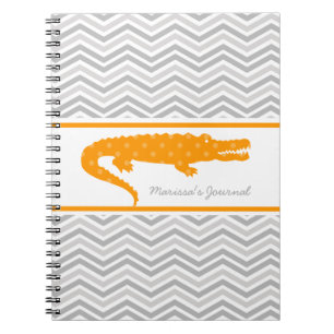 Orange Gator on Chevron Personalized Notebook