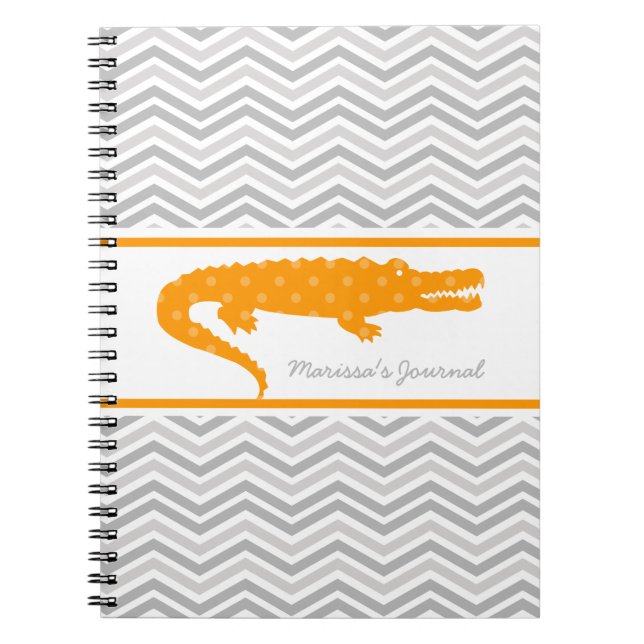 Orange Gator on Chevron Personalized Notebook (Front)