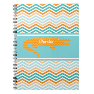 Orange Gator on Chevron Personalized Notebook