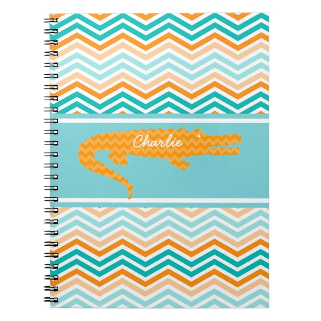Orange Gator on Chevron Personalized Notebook (Front)