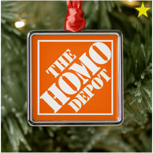 Orange Gay Homo Depot Stencil LGBTQ Funny Phrase Metal Ornament