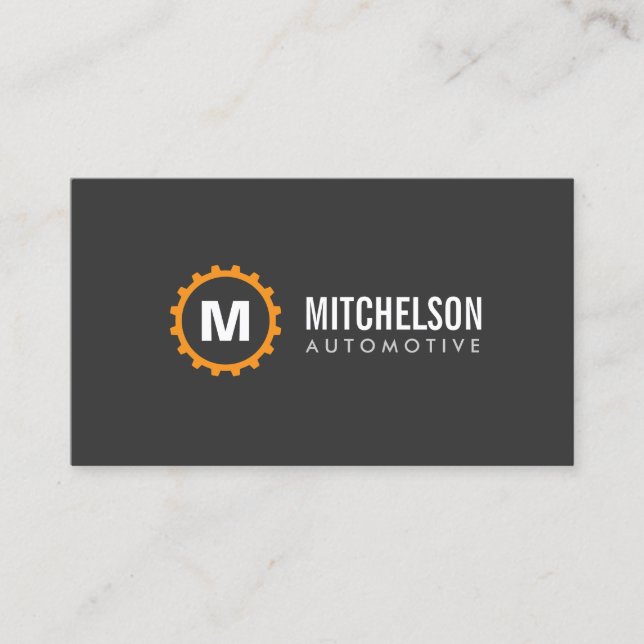 Orange Gear Initial Automotive, Repair, Mechanic Business Card (Front)