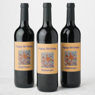 Orange Gecko Birthday Wine Label