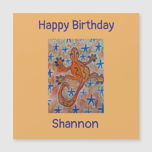 Orange Gecko Magnetic Birthday Card (Front)