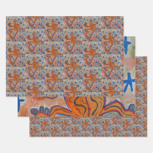 Orange Gecko  Wrapping Paper Sheet (Set)