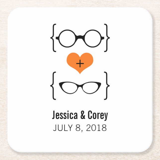 Orange Geeky Glasses Paper Coasters (Front)